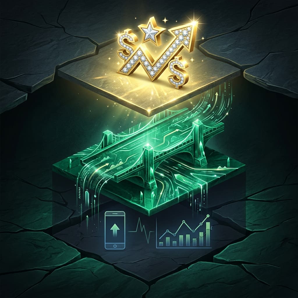 Emerald green bridge connecting raw call and analytics data to actual revenue